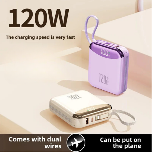 ⚡ 120W Power Bank – 20,000mAh with Dual Cables