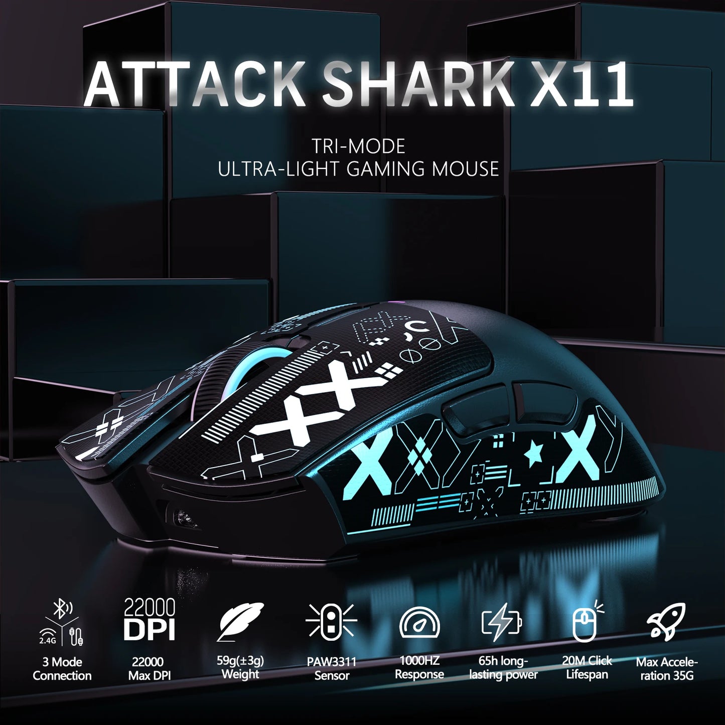 š±ļø Attack Shark X11 Tri-Mode RGB Gaming Mouse ā Bluetooth/Wired + Charging Dock