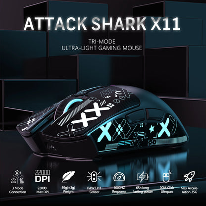 🖱️ Attack Shark X11 Tri-Mode RGB Gaming Mouse – Bluetooth/Wired + Charging Dock