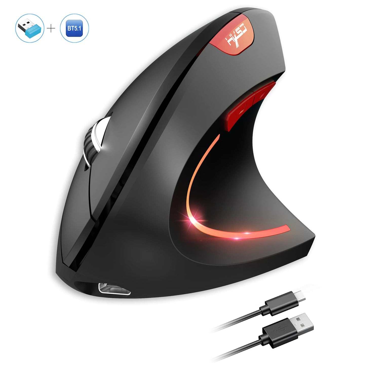 🖱️ HXSJ Dual Mode Vertical Mouse – Ergonomic Rechargeable Type-C Wireless
