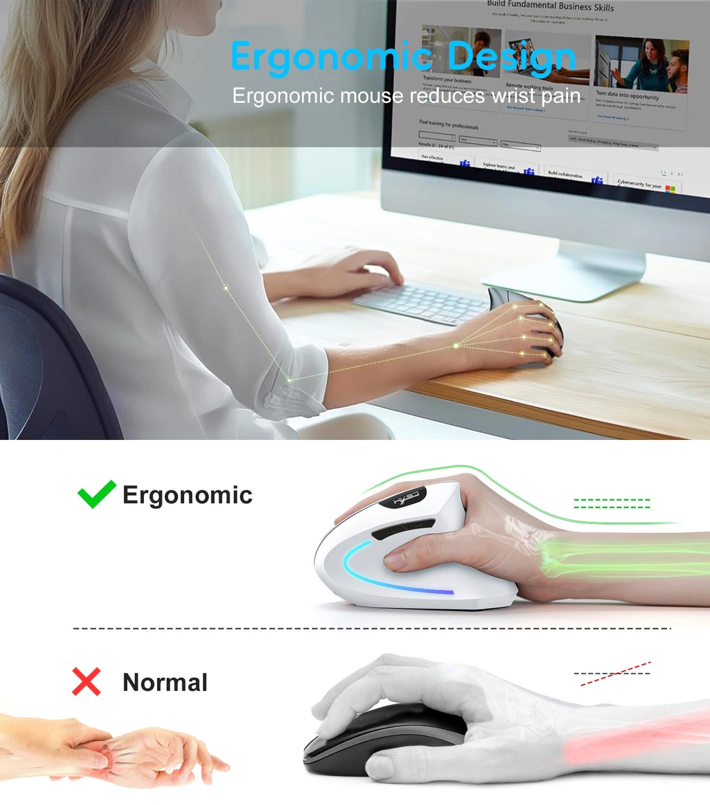 🖱️ HXSJ Dual Mode Vertical Mouse – Ergonomic Rechargeable Type-C Wireless