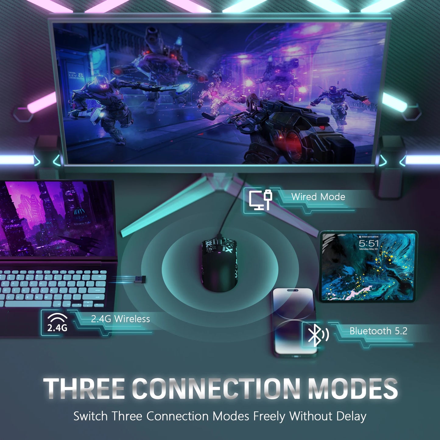 🖱️ Attack Shark X11 Tri-Mode RGB Gaming Mouse – Bluetooth/Wired + Charging Dock